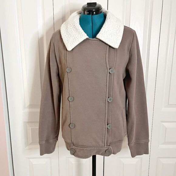 Gap Faux Sherpa Collar Aviator Pilot Biker Moto Double Breasted Button Jacket - Picture 16 of 16